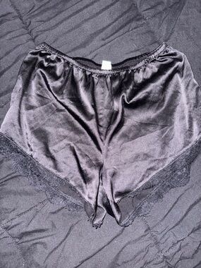 Satin Lace Trim Sleep Shorts - Black